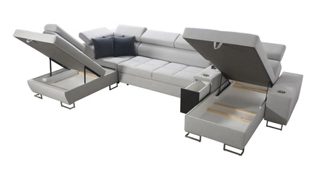 Narożnik z funkcją spania Dafni V wrzosowy prawostronny velvet wygodny i komfortowy narożnik z regulowanymi zagłówkami