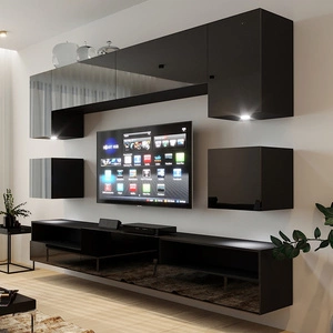 Meblościanka Siana czarna / czarny połysk niezwykle stylowe meblościanka do salonu atrakcyjna pod względem wizualnym i funkcjonalnym