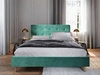 Łóżko tapicerowane Noiro 180x200 zielone z pojemnikiem w nowoczesnym skandynawskim stylu z charakterystycznym wezgłowiem