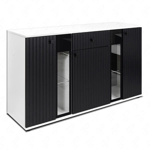 Komoda z szufladą Senja 140 cm biała / czarna elegancki design ozdobny ryflowany front z metalowym uchwytem