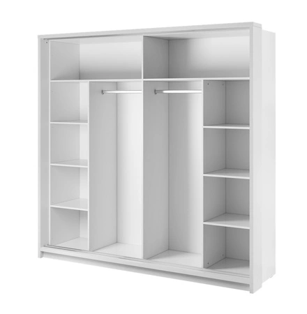 Szafa przesuwna z lustrem Arti 220 cm biała ergonomiczna szafa do sypialni lub przedpokoju energooszczędne oświetlenie ledowe