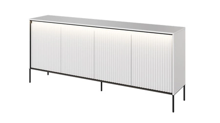 Komoda Trend 193 cm biała wyjątkowy design pojemna komoda do salonu z oświetleniem LED charakterystyczne ryflowane fronty