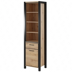 Witryna Aktiv 55 cm dąb taurus / czarny nowoczesny design metalowe uchwyty witryna z szufladą w stylu industrialnym