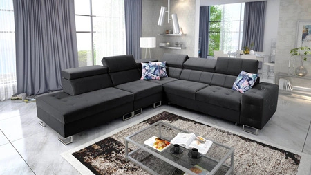 Narożnik z funkcją spania Hampton IX czarny lewostronny stylowy i nowoczesny design narożnika idealny mebel do każdej aranżacji