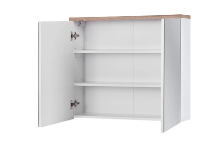 Szafka łazienkowa wisząca z lustrem Bali 80 cm biały / dąb wotan elegancka i nowoczesna szafka o minimalistycznej konstrukcji
