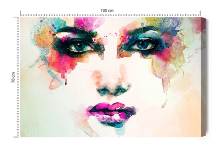 Obraz na płótnie kobieca twarz 100x70 cm ponadczasowa ozdoba każdego wnętrza obraz w wyrazistej kolorystyce wysoka jakość wykonania