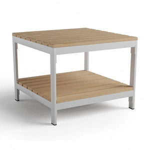 Stolik ogrodowy Casablanca 60x60 cm biały stylowy stolik doskonały do mniejszych przestrzeni blat z drewna bukowego dodatkowa półka