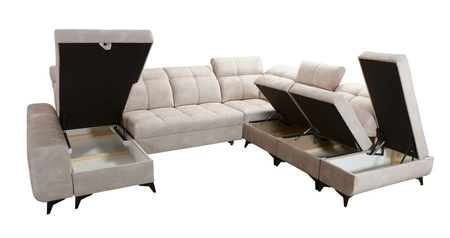 Narożnik z funkcją spania Buffalo X zielony lewostronny funkcjonalny i komfortowy narożnik do pokoju z pojemnikami na pościel