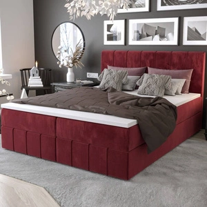 Łóżko kontynentalne Casey 140x200 bordowe w nowoczesnym skandynawskim stylu z charakterystycznym wezgłowiem