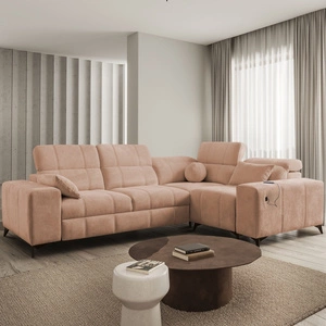 Narożnik z funkcją spania Penejos II łososiowy prawostronny komfort podczas codziennego wypoczynku narożnik z pojemnikiem na pościel