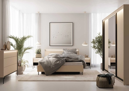 Łóżko Trend 180x200 cm beżowe stylowe łóżko z pojemnikiem na pościel wygodny ryflowany zagłówek zachwyca eleganckim designem