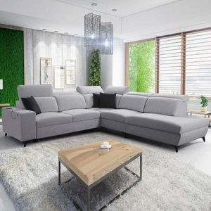 Narożnik z funkcją spania Kelly Sleek IX szary popiel prawostronny narożnik z wygodnymi podłokietnikami i regulowanymi zagłówkami