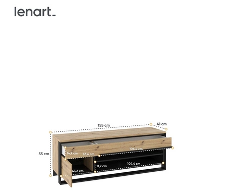 Szafka RTV Quant 155 cm dąb artisan / czarny oryginalny design szafka pod telewizor w stylu loftowym subtelne oświetlenie LED