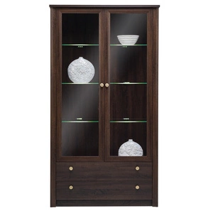 Witryna Finezja 110 cm dąb sonoma czekolada dwudrzwiowa nowoczesny mebel wysoka jakość świetna propozycja do salonu lub pokoju dziennego