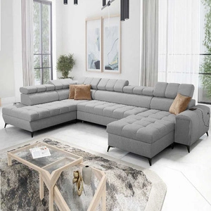 Narożnik z funkcją spania Bolmso VI szary prawostronny wygodny narożnik z regulowanymi zagłówkami dekoracyjne pikowania na siedzisku