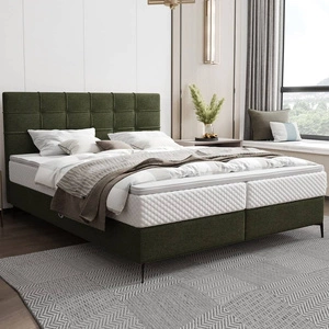 Łóżko kontynentalne Irvine 140x200 zielone stylowe łóżko z pojemnikiem na pościel i wysokim wezgłowiem zachwyca eleganckim designem