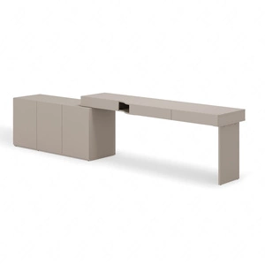 Biurko z komodą Woow 301 cm clay grey prawe funkcjonalne biurko młodzieżowe z możliwością obustronnego oraz narożnego montażu