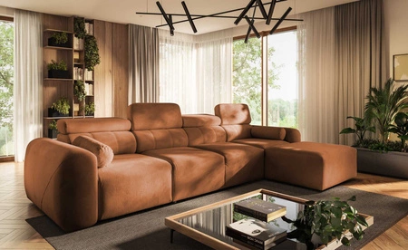 Narożnik z funkcją spania Cantare XII ceglasty prawostronny estetyczny i niezwykle komfortowy narożnik z pojemnikiem na pościel