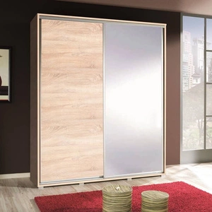 Szafa przesuwna z lustrem Penelopa 155 cm dąb sonoma jasny nowoczesny design szafy aluminiowe prowadnice drzwi oraz system jezdny