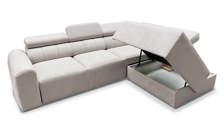 Narożnik z funkcją spania Cantare VII szary popiel prawostronny narożnik z pojemnikiem na pościel wykonany z trwałej tkaniny typu plusz