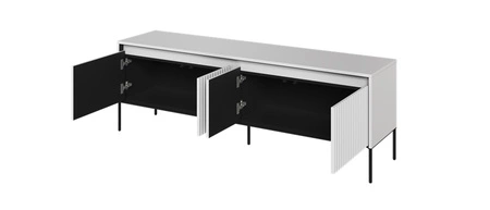 Szafka RTV Trend 167 cm biała praktyczna i stylowa szafka z ryflowanymi frontami wzbogacona o oświetlenie LED metalowa podstawa