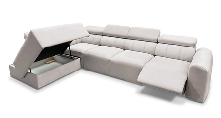 Narożnik z funkcją spania Cantare XI Lux szary popiel lewostronny komfortowy narożnik do salonu z podnoszonym podnóżkiem miękka tkanina