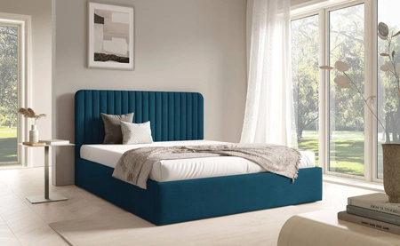 Łóżko tapicerowane Faro 180x200 granatowe wygodne łóżko do sypialni designerskie wezgłowie o subtelnie zaokrąglonym kształcie