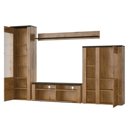 Meblościanka Larona sibiu larche / sonoma truffel prosta forma mebli w nowoczesnym wydaniu elementy z szkła hartowanego