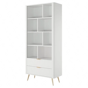 Regał Lante 88 cm biały elegancki regał z szufladami designerskie ryflowania na frontach metalowe uchwyty krawędziowe