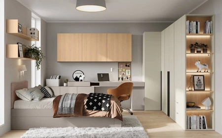 Biurko z kontenerkiem i komodą Woow 321 cm clay grey prawe praktyczne i uniwersalne biurko z szufladami z opcją obustronnego montażu