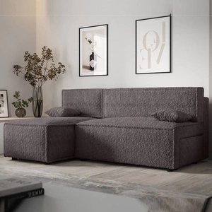 Narożnik z funkcją spania Brandon grafitowy lewostronny miękka tkanina o charakterystycznej pętelkowej powierzchni pojemnik na pościel