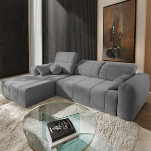 Narożnik z funkcją spania Cetara szary lewostronny stylowy design komfortowe przesuwane oparcia regulowane zagłówki