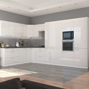 Zestaw mebli kuchennych narożny Lumia 230x370 cm fronty w połysku styl szafek dopasuje się do wnętrza każdej kuchni