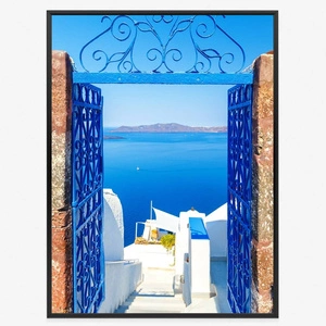Plakat malownicze morze Santorini 70x100 plakat w ramie precyzyjny wydruk ze stylową grafiką doskonała dekoracja do salonu lub sypialni