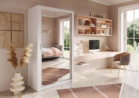 Szafa przesuwna z lustrem Arti 120 cm biała pojemna szafa do przedpokoju drzwi szafy wykończone lustrami w ciekawej konfiguracji