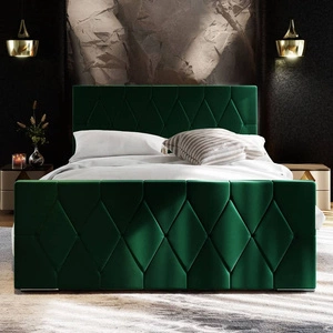 Łóżko tapicerowane Sparks 140x200 butelkowa zieleń z pojemnikiem w nowoczesnym stylu z charakterystycznym wezgłowiem oraz z zanóżkiem