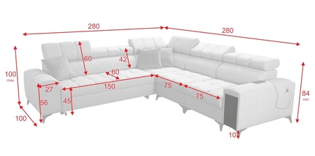 Narożnik z funkcją spania Bolmso III szary prawostronny narożnik z pojemnikami na pościel szuflada z pełnym wysuwem w boczku mebla