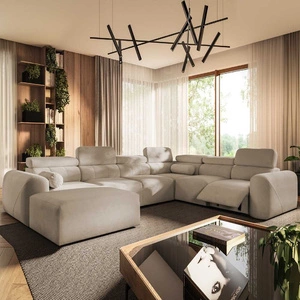 Narożnik z funkcją spania Cantare VIII Lux beżowy lewostronny designerski narożnik z elektrycznie podnoszonym podnóżkiem