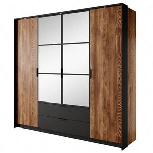 Szafa z lustrem Dover 223 cm kasztan / antracyt oryginalny design metalowe uchwyty idealna szafa do sypialni z szufladami