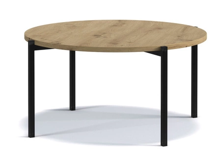 Stolik kawowy okrągły 84 cm Sampi dąb artisan ponadczasowy i lekki design solidna metalowa podstawa idealny stolik do każdej aranżacji