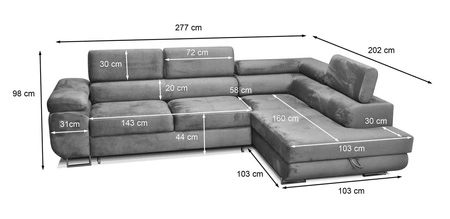 Narożnik z funkcją spania Ganta bordowy prawostronny nowoczesna tkanina welurowa gwarantuje najwyższy komfort i funkcjonalność