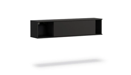 Zestaw mebli Tutti czarny prosta forma meblościanki bryły wsparte na metalowej czarnej podstawie bezuchwytowy system push to open