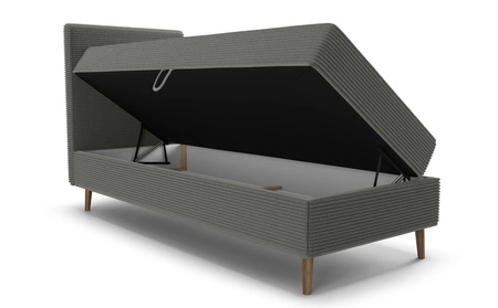 Łóżko kontynentalne Totti 90x200 grafitowe stylowe łóżko z pojemnikiem na pościel trójwymiarowa tkanina o wyrazistych prążkach