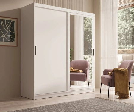 Szafa przesuwna z lustrem Hailey 180 cm biała prosta forma i minimalistyczny wygląd szafa idealnie wpasuje się do każdego wnętrza