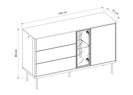Komoda z szufladami Epiro 134 cm beżowy / dąb ciemny wyjątkowy design komoda z eleganckim przeszklonym frontem i oświetleniem LED