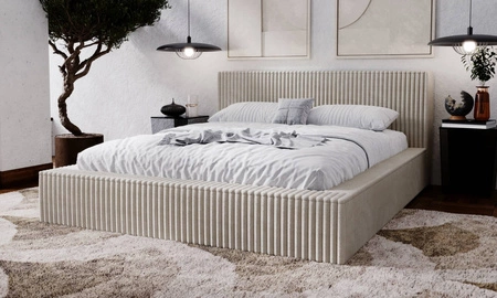 Łóżko tapicerowane Tilo 180x200 jasny szary nowoczesny design łóżko z pojemnikiem na pościel z komfortowym zagłówkiem tkanina z wyrazistymi prążkami