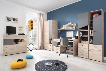 Szafa Dzeta 80 cm dąb / antracyt idealna do pokoju młodzieżowego stylowa i pojemna szafa z szufladami