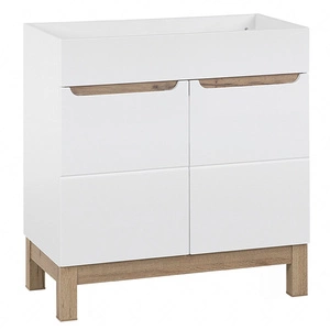 Szafka pod umywalkę Bali 80 cm biały połysk / dąb wotan nowoczesna szafka do łazienki osadzona na stabilnych nogach oryginalny design