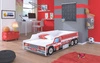 Łóżko Fire Truck 70x140 cm designerskie łóżko z materacem w kształcie samochodu z ozdobnym nadrukiem wykonane z solidnych materiałów