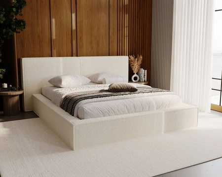 Łóżko tapicerowane Palise 140x200 kremowe stylowe łóżko z pojemnikiem na pościel wygodny zagłówek zachwyca eleganckim designem